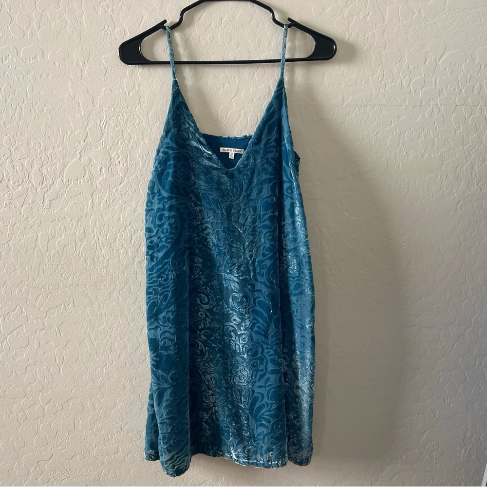 Black Swan Blue Floral Velvet Mini Dress